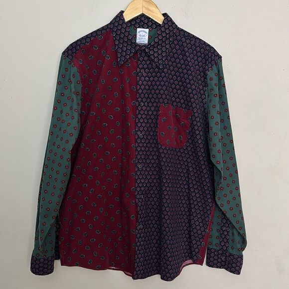 Brook’s Brothers Men’s Color Block Printed Corduroy Button Down Shirt size Large - Picture 1 of 8